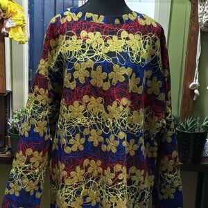 Zara Neon Blue Red Yellow Floral Embroidered Scribbles Tunic Dress Size M-L NWT